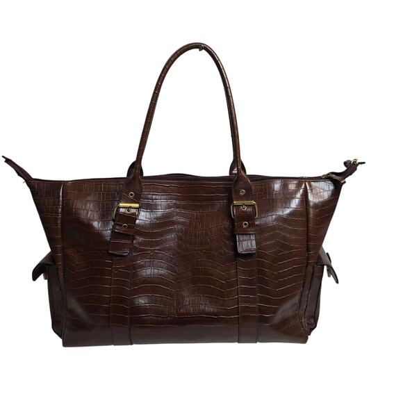 Bueno Large Overnight Leather Crocodile Print Travel Bag - Picture 1 of 12